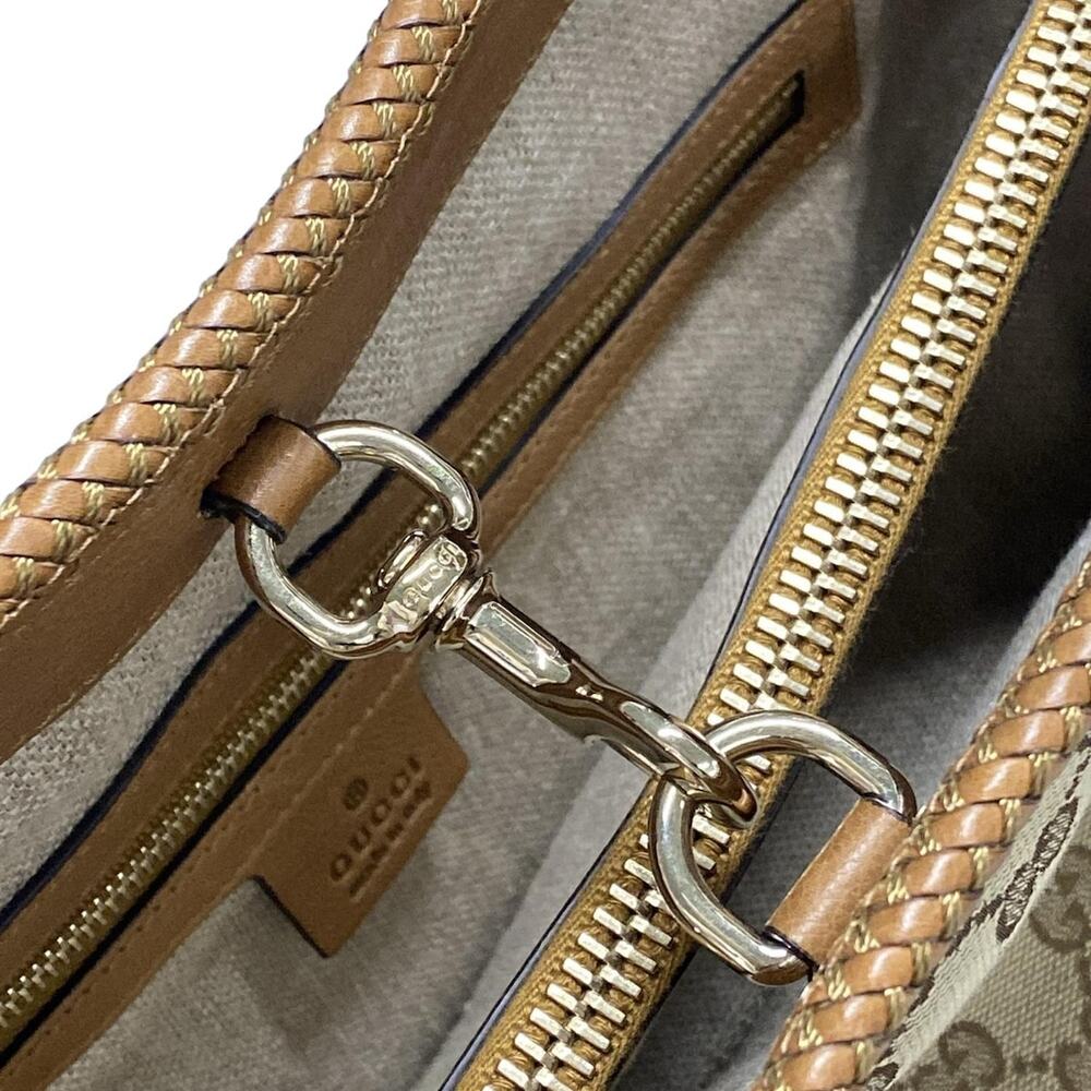 Gucci Marrakech Tote Bag 295326 Dark Brown Beige Light Brown Jacquard Leather - Picture 12 of 15
